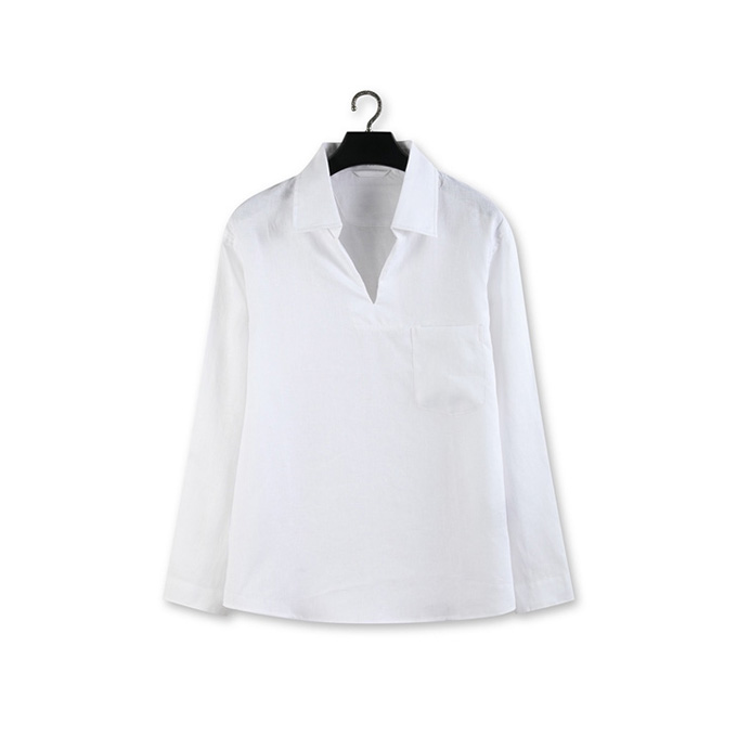 zegna oasi lino open collar v-neck linen shirt